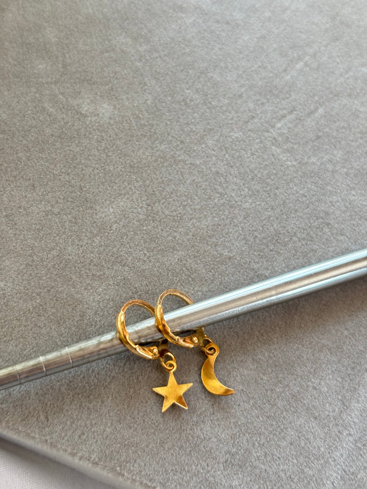 Gold Moon And Charm Huggie Earrings