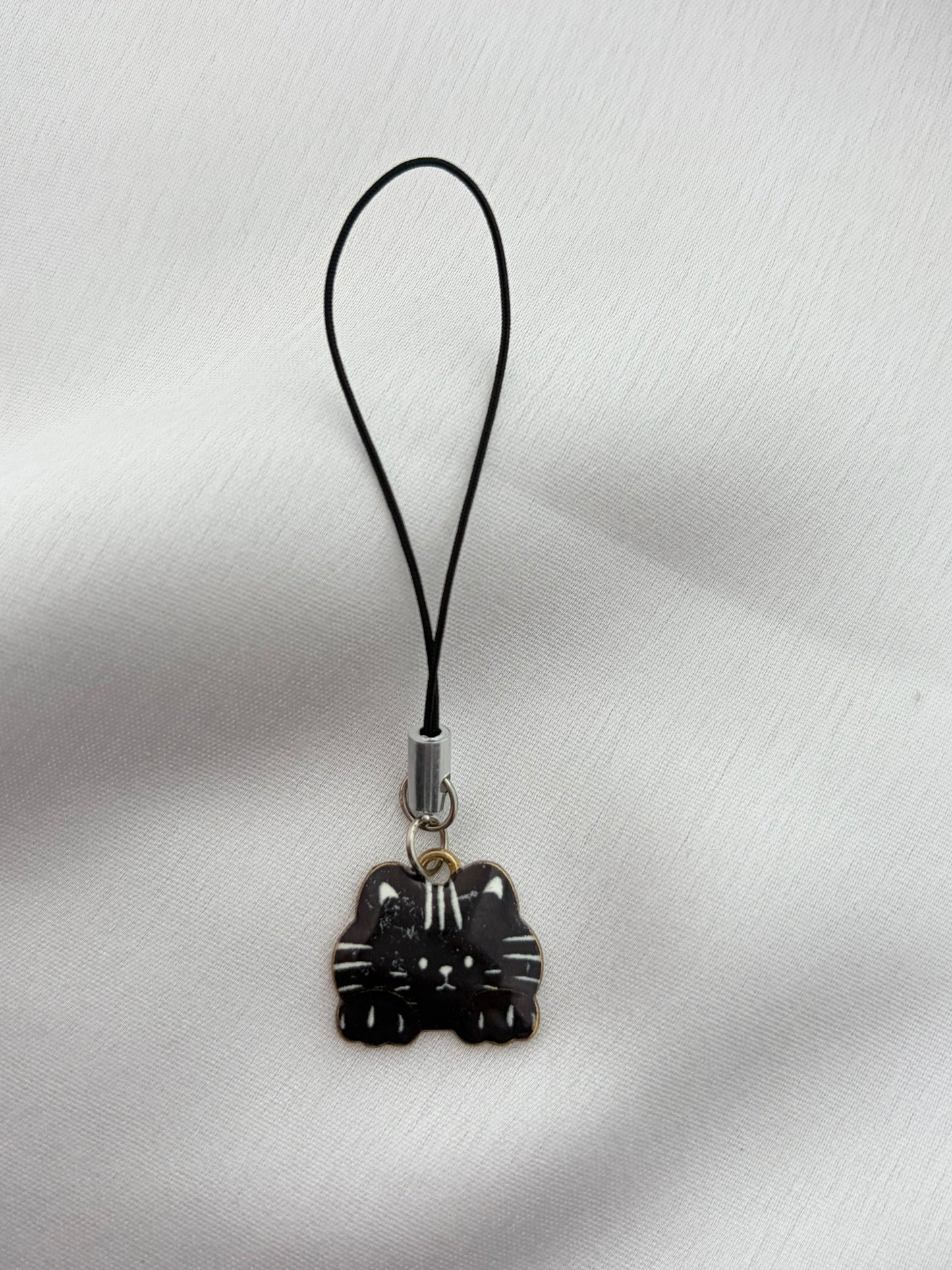 Minimalist Black Cat Phone Charm