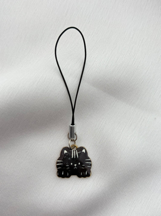 Minimalist Black Cat Phone Charm