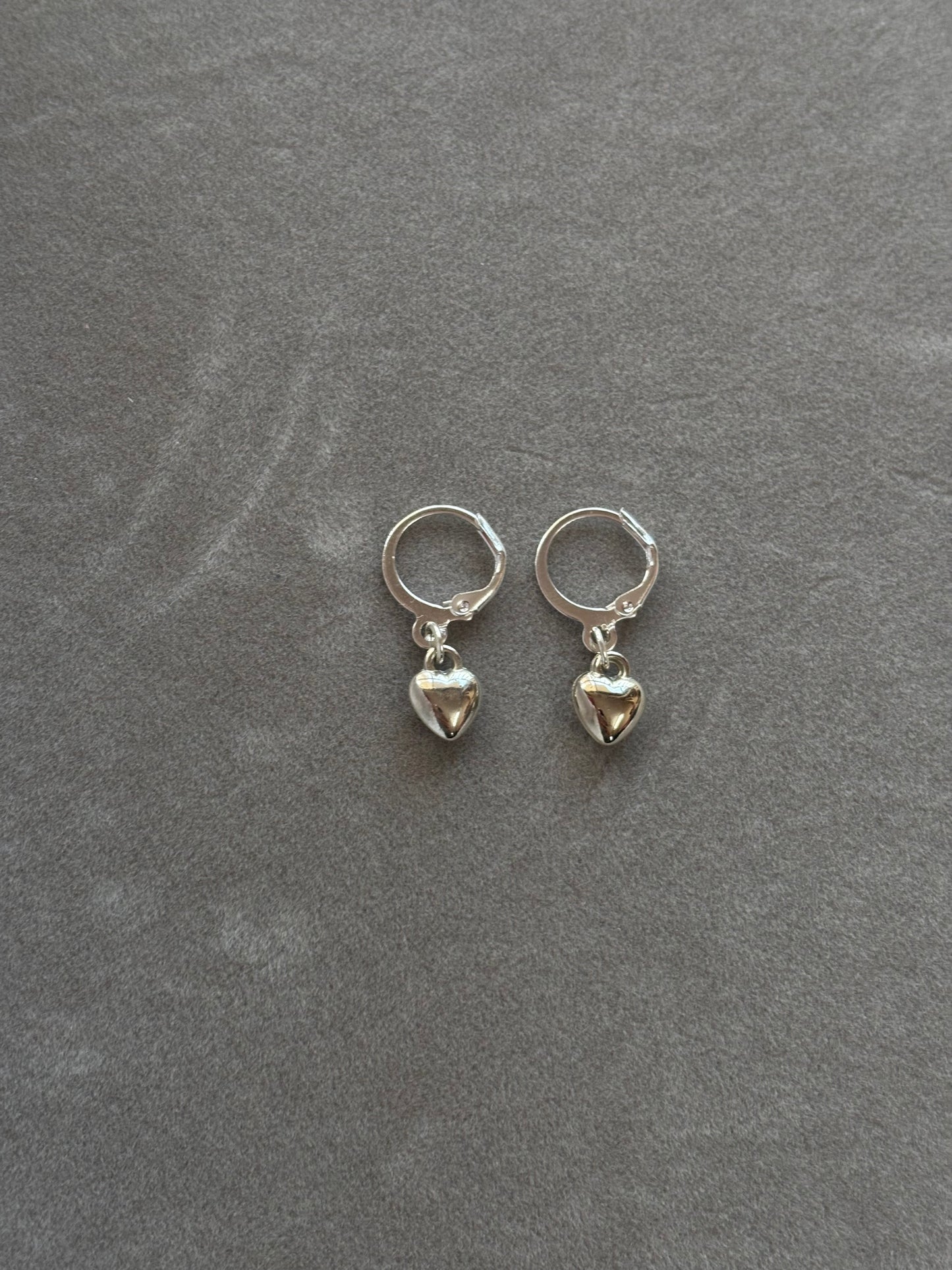 Silver Heart Charm Hoop Earrings