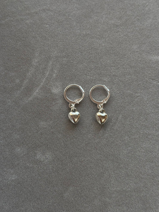 Silver Heart Charm Hoop Earrings