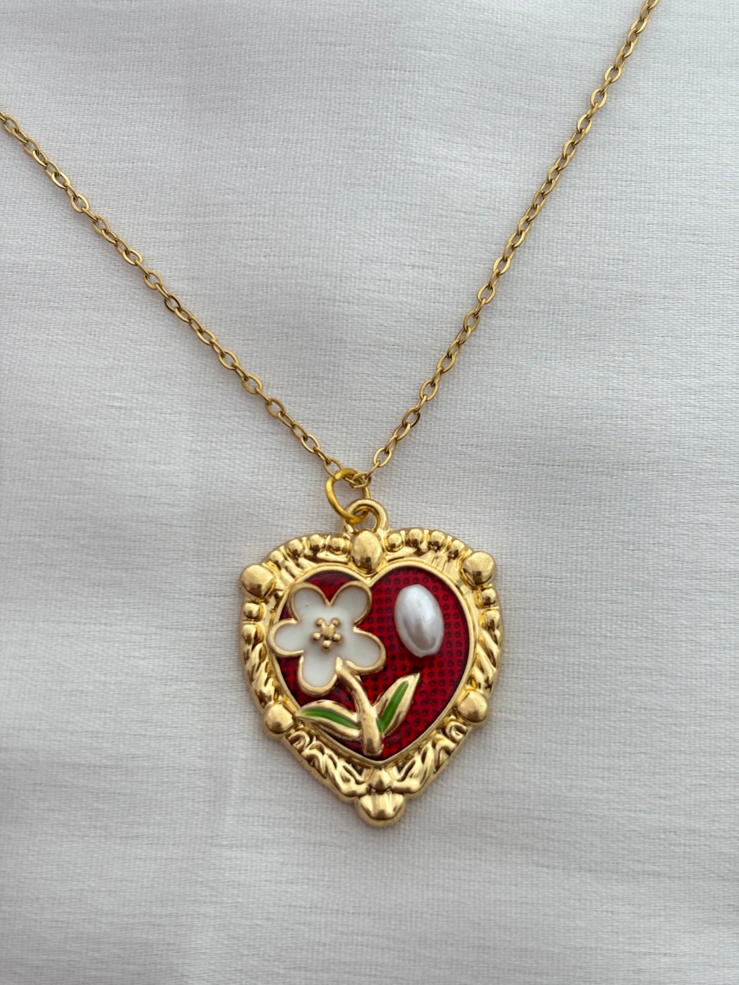 Floral Heart Anti Tarnish Pendant Necklace 💗