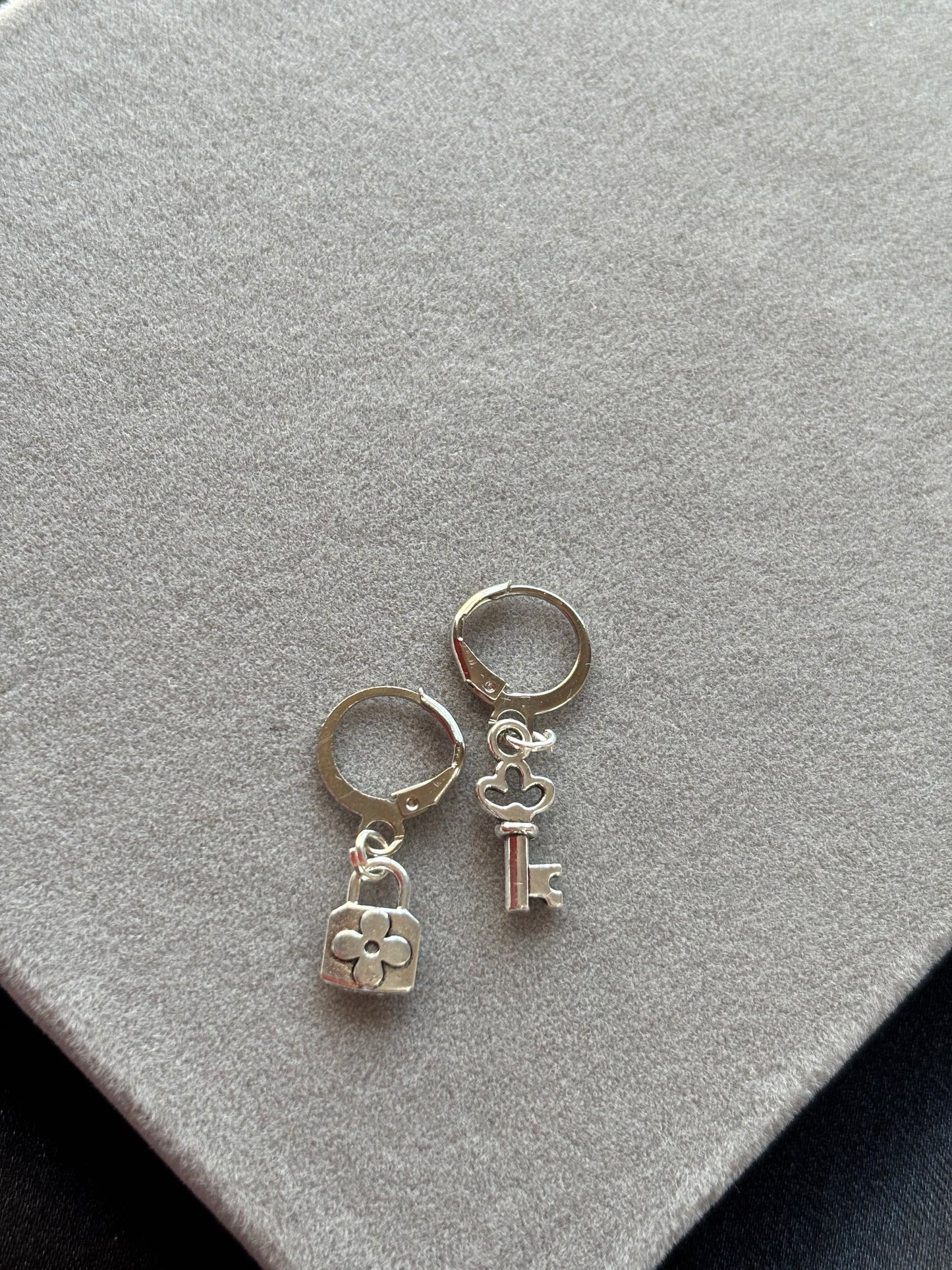 Silver Lock & Key Hoop Earrings