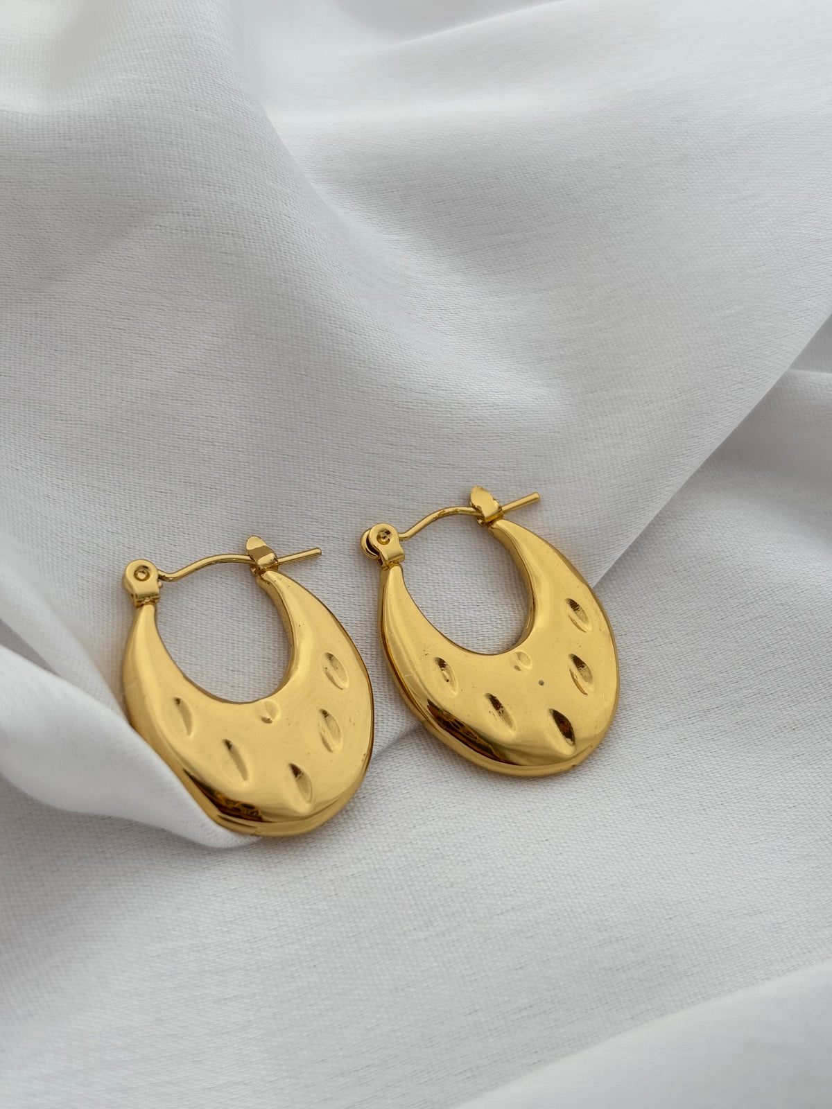 Gold Textured Teardrop Hoop Earrings