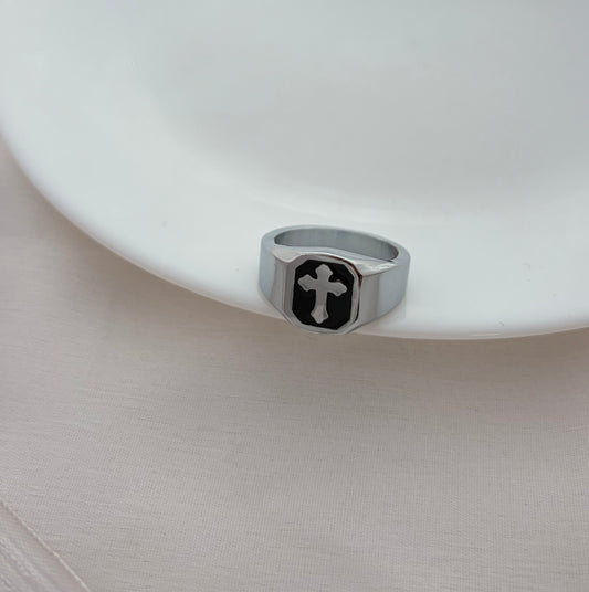 Silver Cross Signet Ring