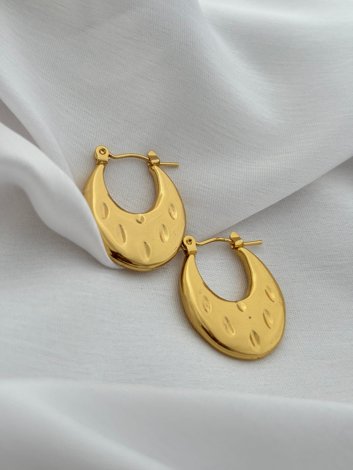 Gold Textured Teardrop Hoop Earrings