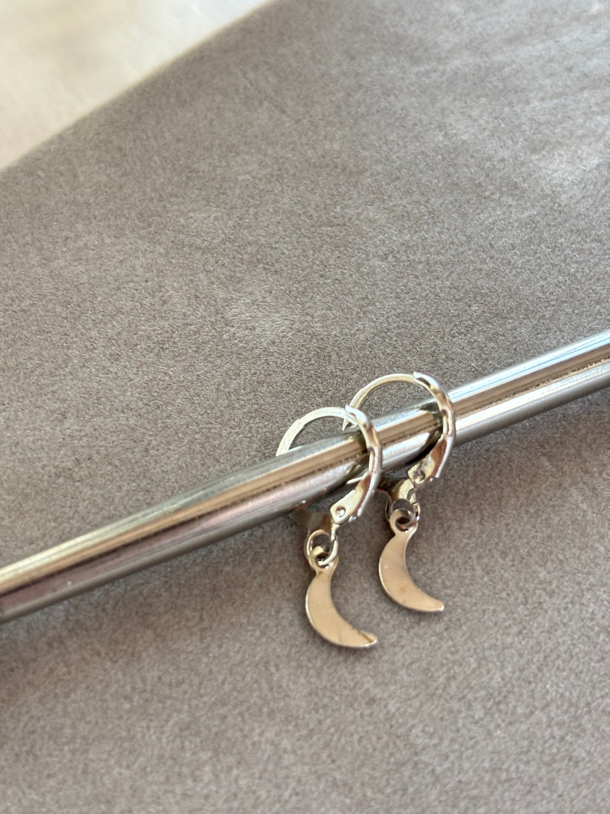Silver Crescent Moon Huggie Earrings