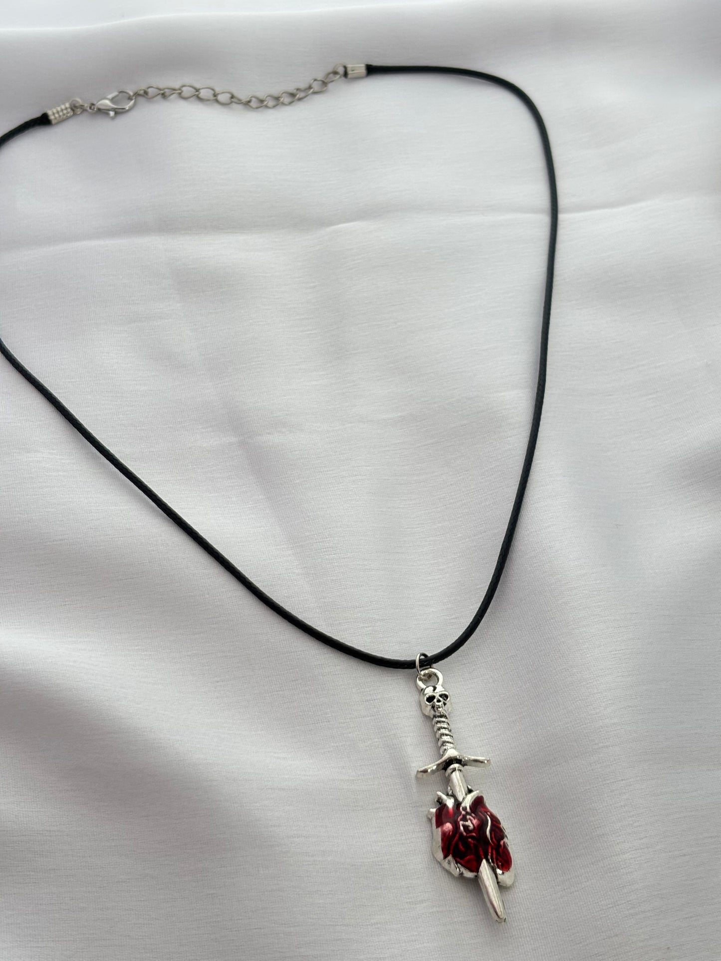 Skull Dagger Through Heart Pendant Cord