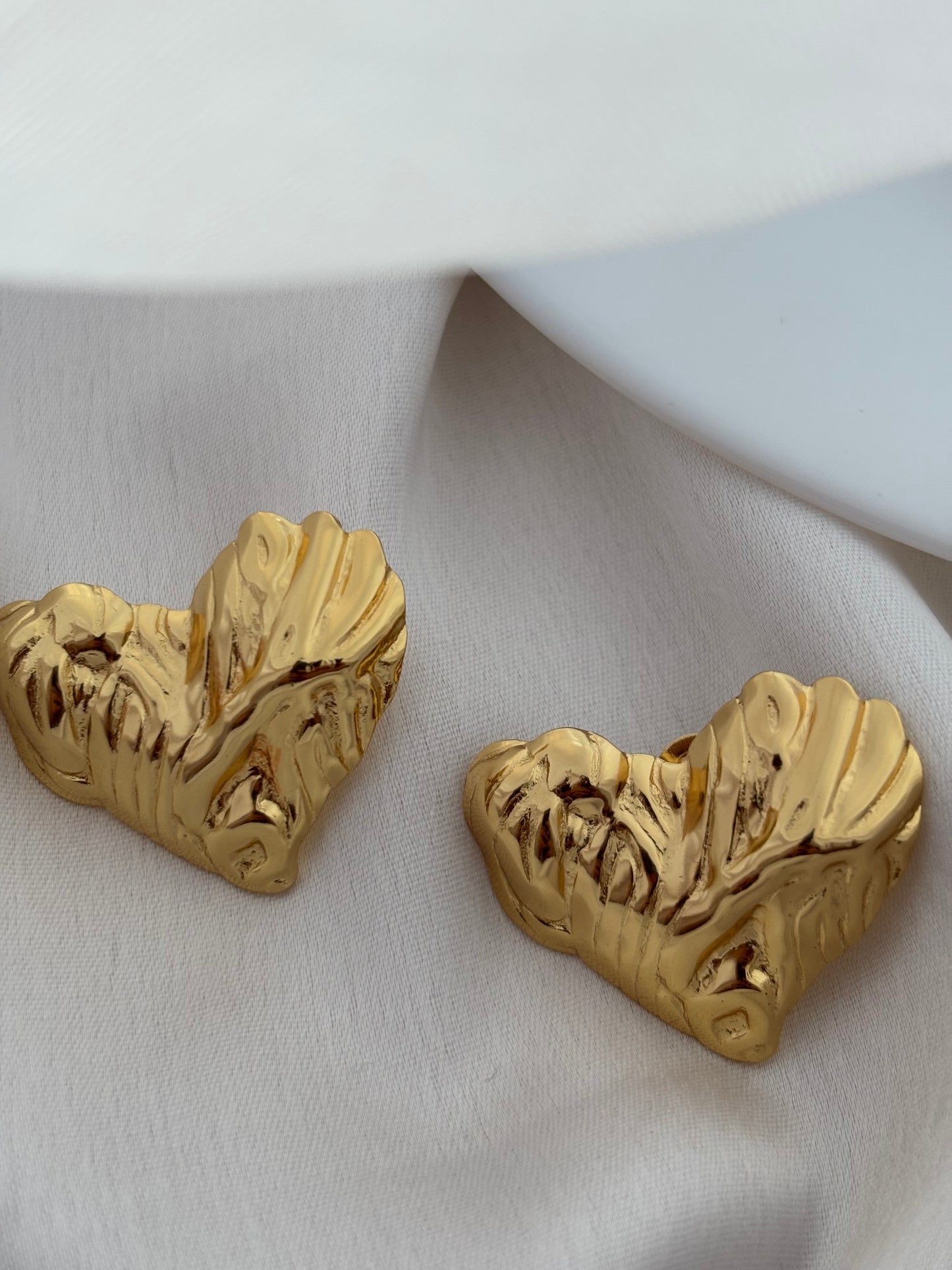 Gold Textured Heart Stud Earrings