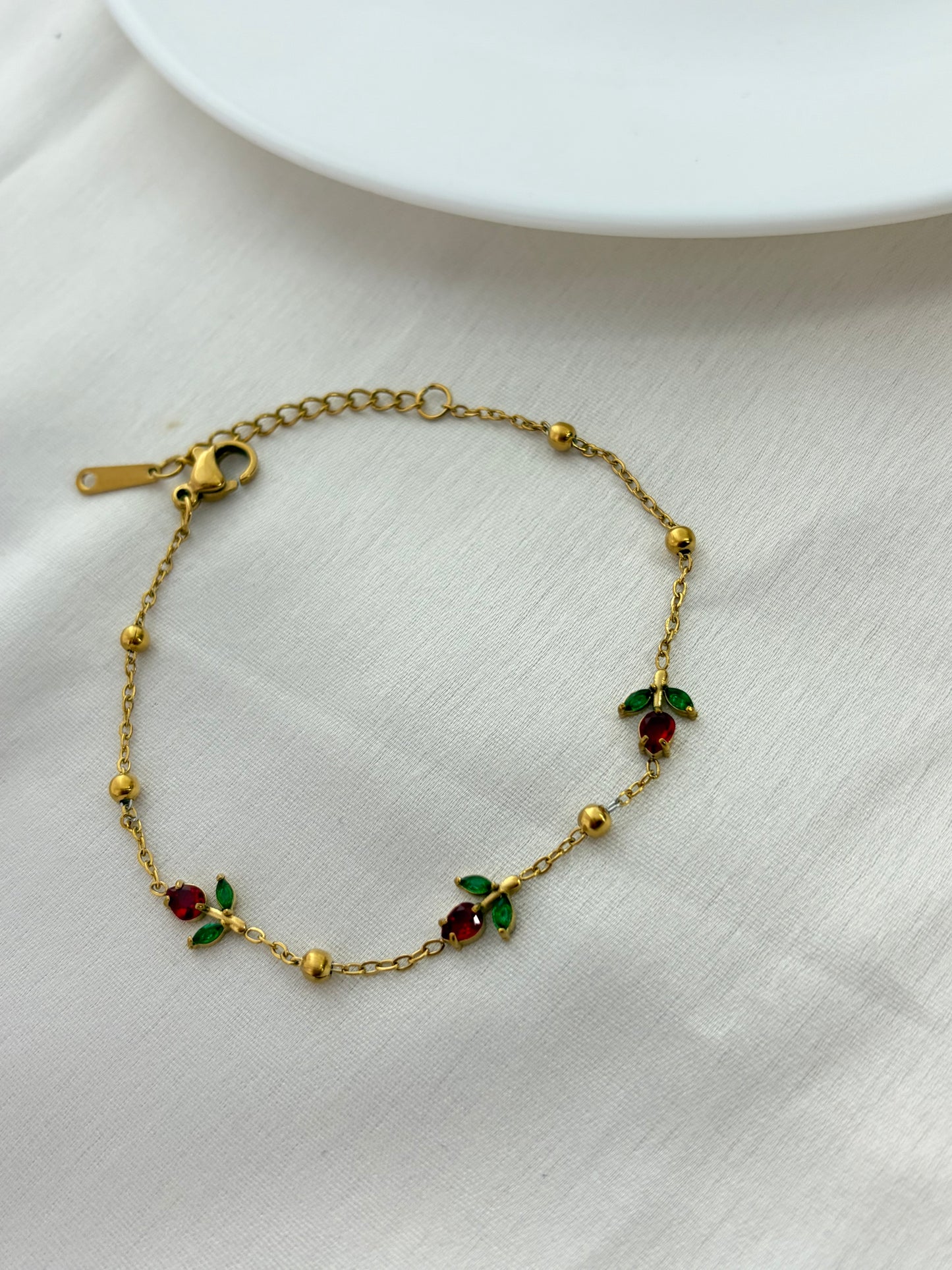 Gold Tulip Charm Bracelet - Red