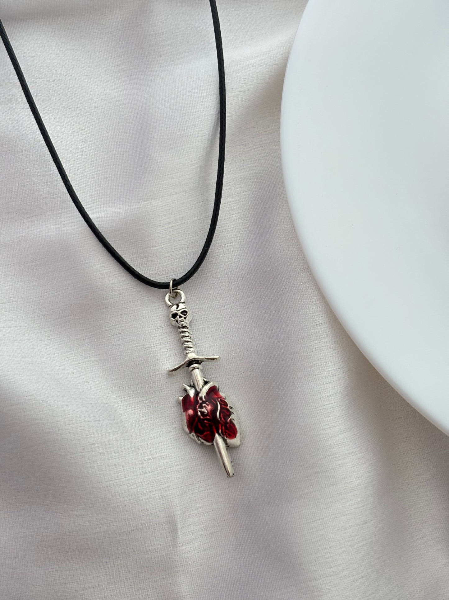 Skull Dagger Through Heart Pendant Cord