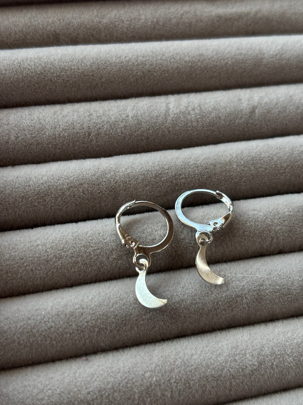 Silver Crescent Moon Huggie Earrings