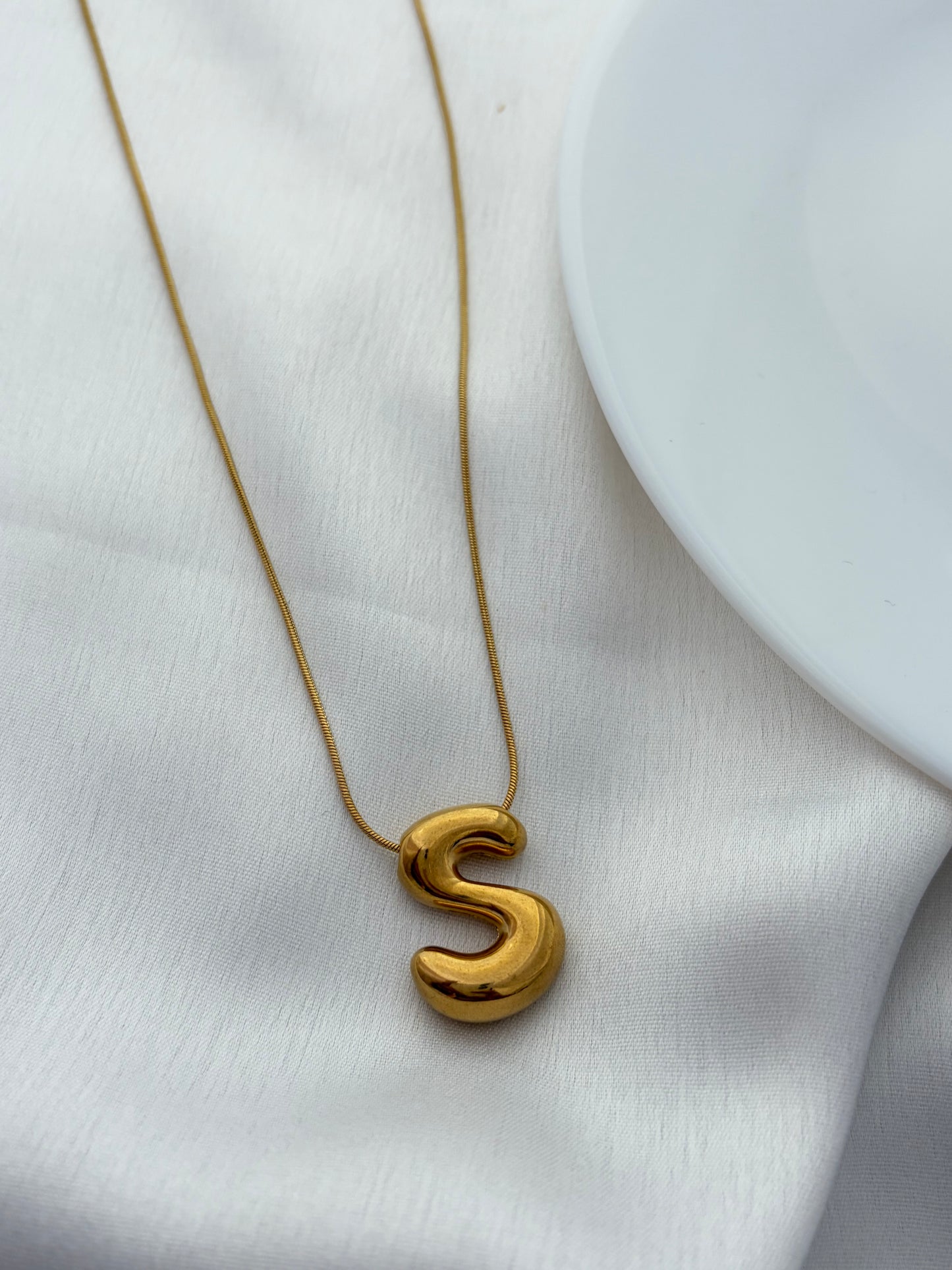 Gold Bubble Letter S Pendant Necklace