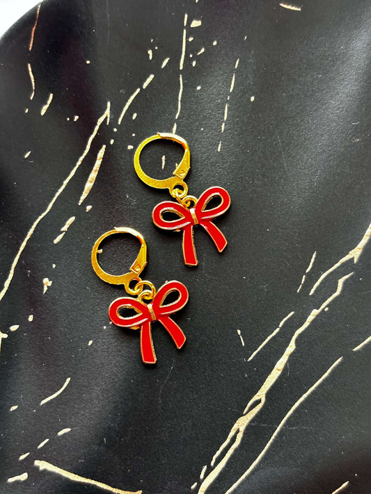 Red Enamel Bow Earrings