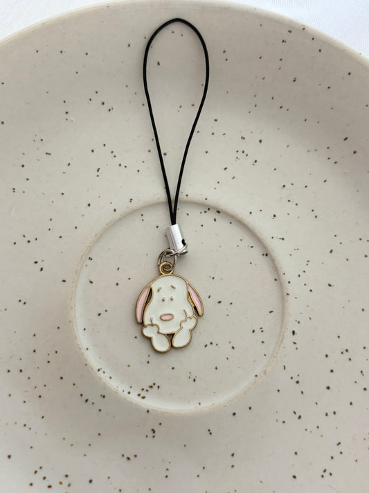 Shy White Puppy Phone Charm