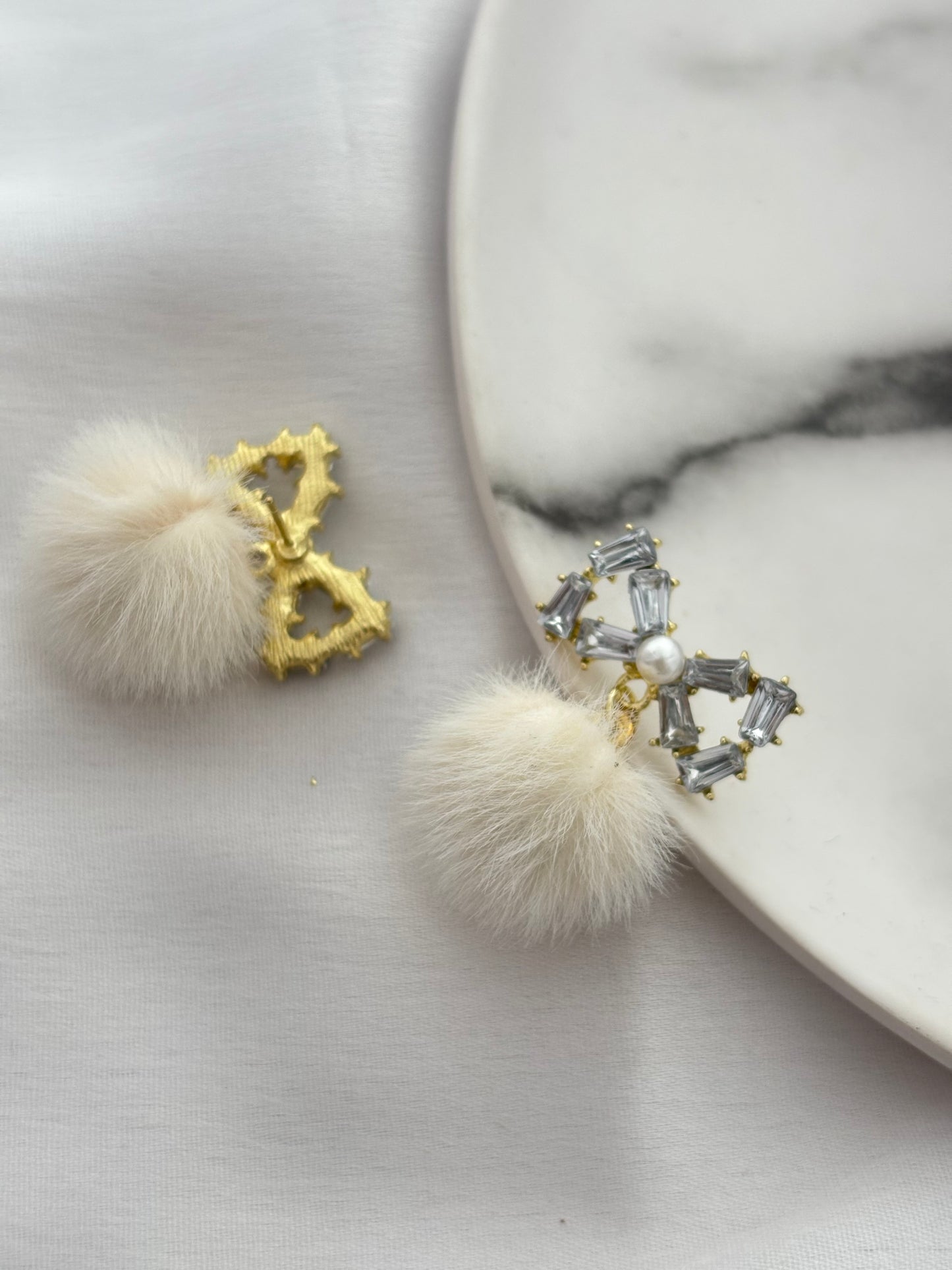 Crystal Pearl Fur Drop Earrings