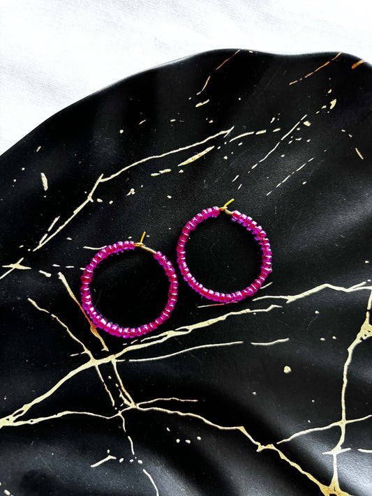 Beaded Pink Hoops