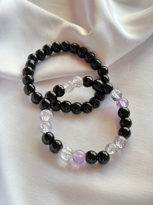 Black & Lavender Crystal Bead Bracelet 🖤💜