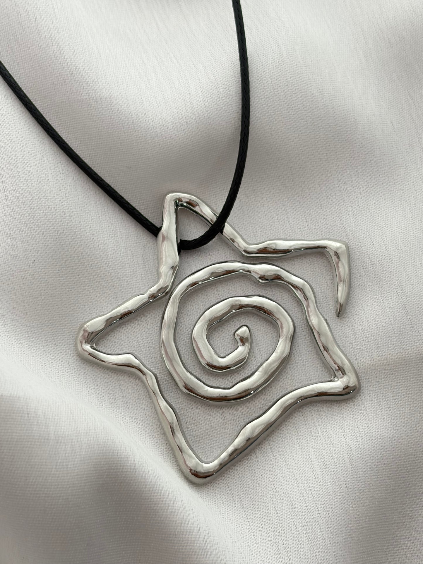 Silver Star Spiral Cord Necklace