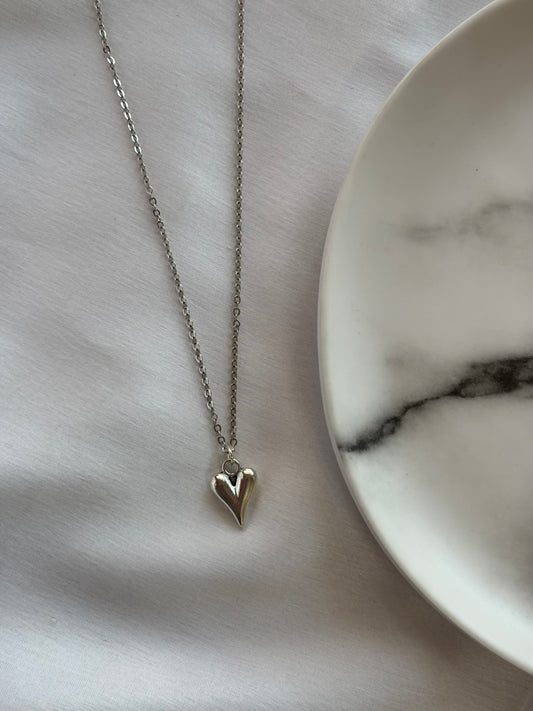 Silver Puff Heart Pendant Necklace