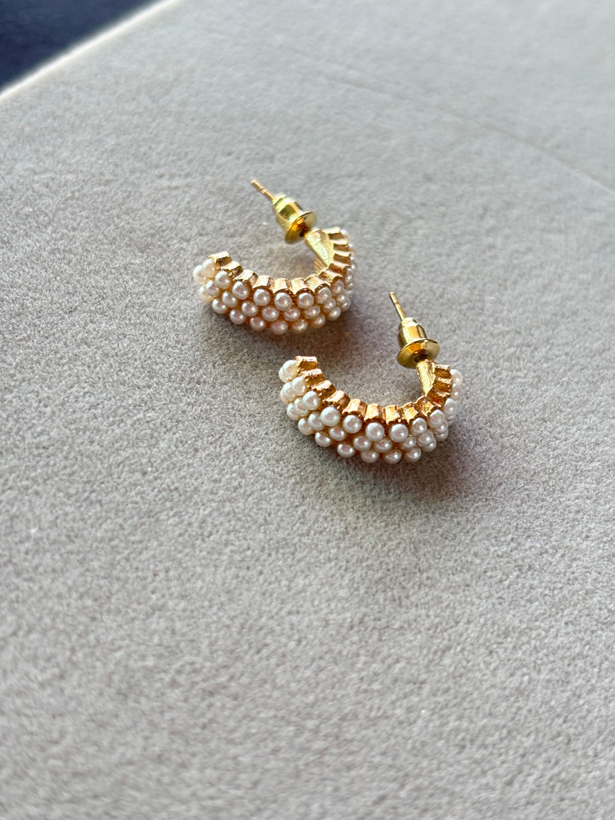 Pearl Beaded Gold Hoop Earrings
