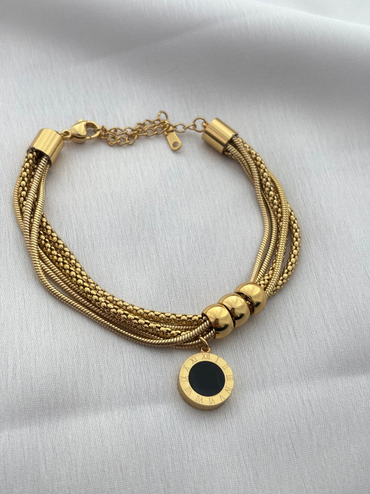Gold-Plated Bracelet with Multi- Coloured Roman Charm Pendant