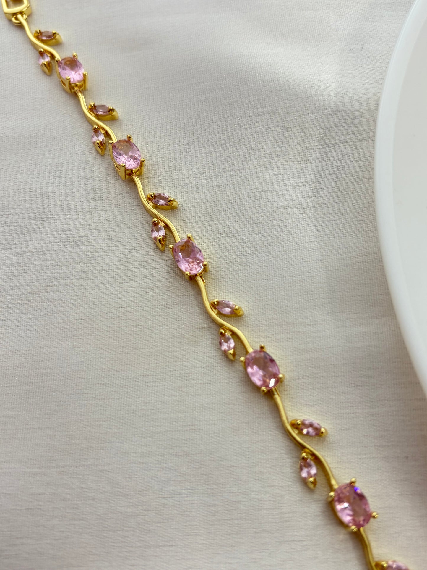 Pink Crystal Floral Vine Bracelet