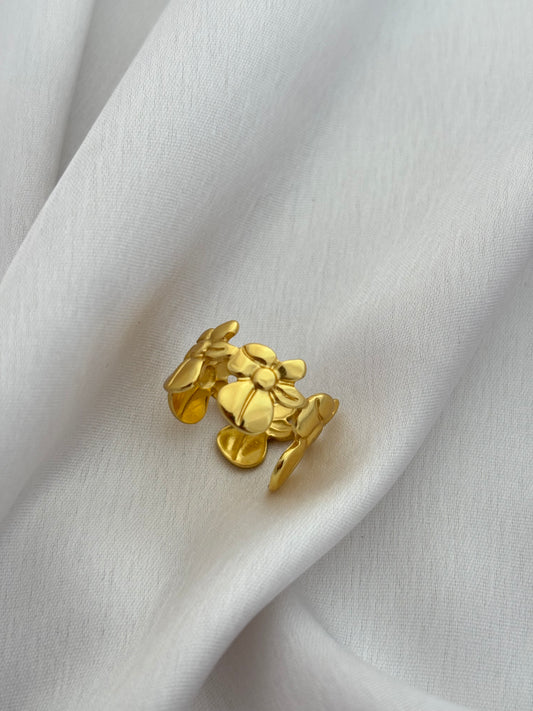 Gold Triple Flower Statement Ring
