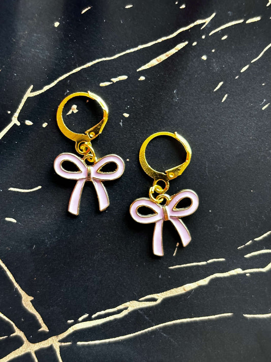 Pink Enamel Bow Earrings