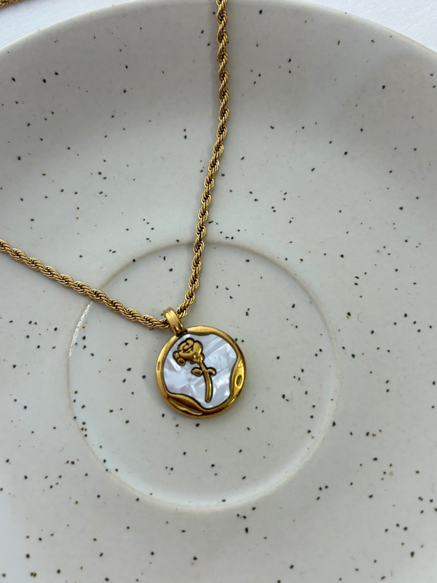 Vintage Rose Coin Pendant Necklace