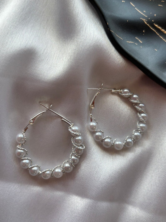 Lustrous White Pearl Hoop Earrings