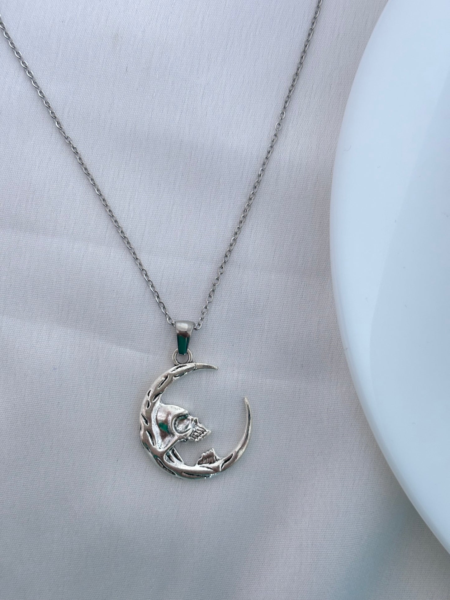 Gothic Skull Crescent Moon Necklace
