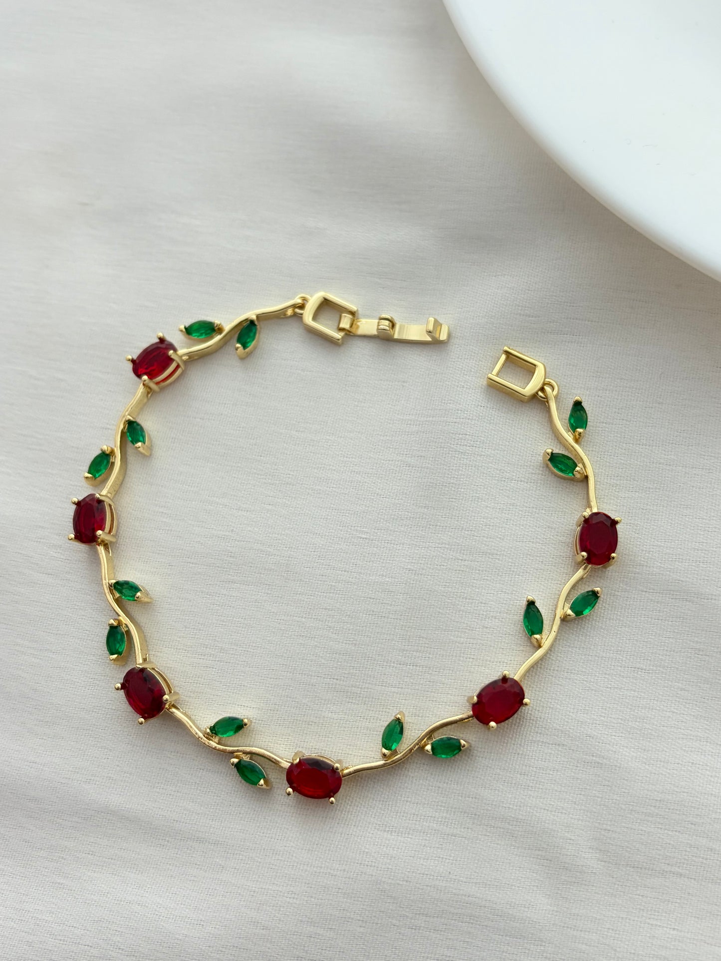 Red and Green Crystal Floral Bracelet