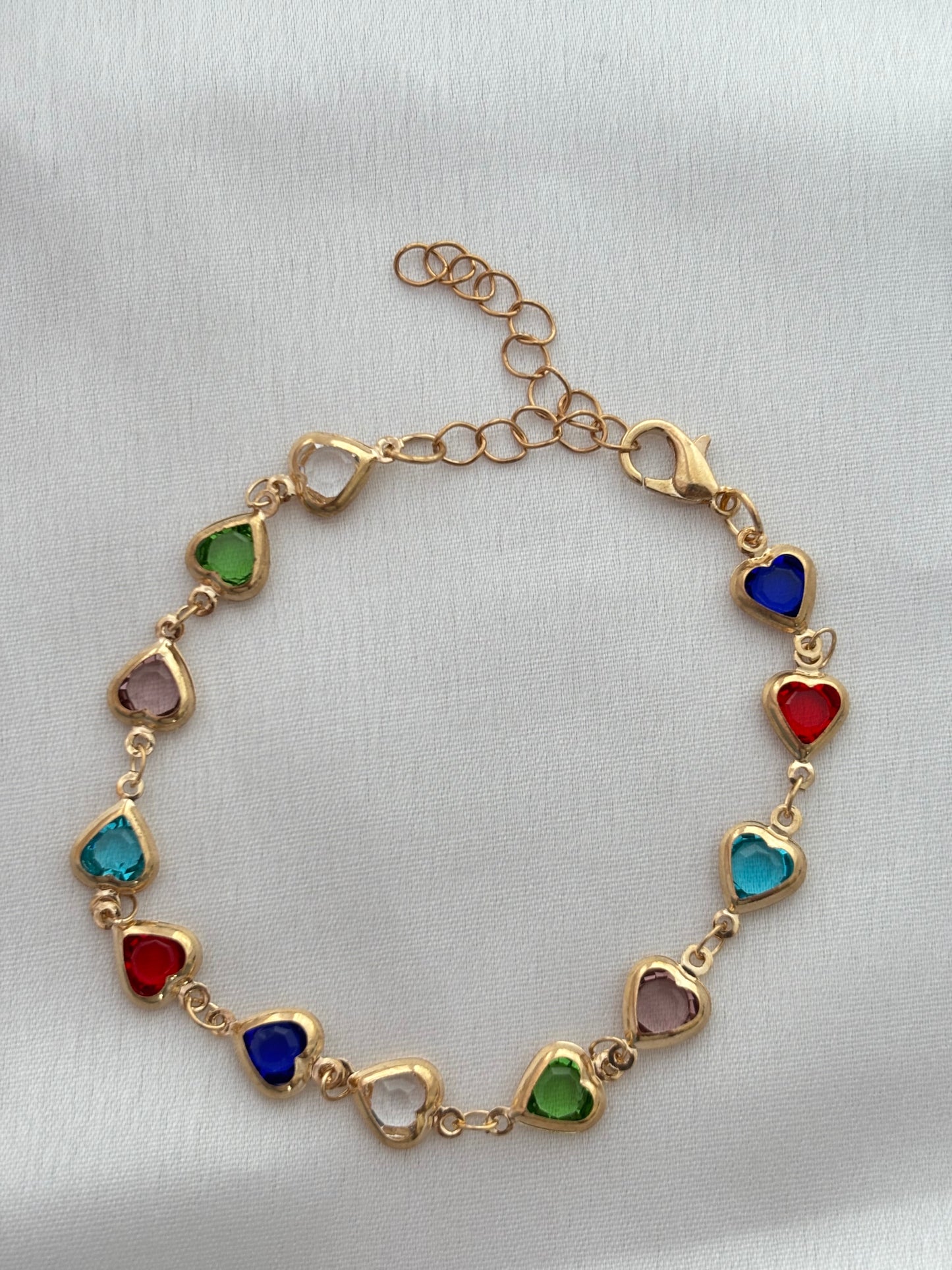 Gold Bamboo and Multi-Color Heart Bracelet Stack