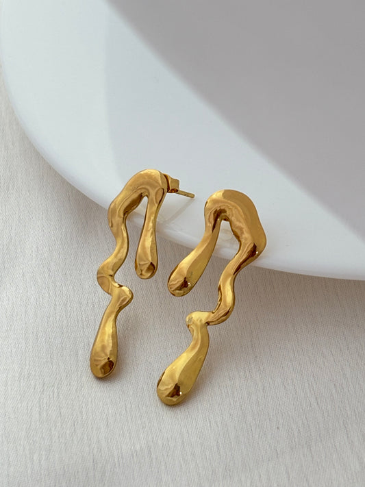 Gold Molten Wave Earrings