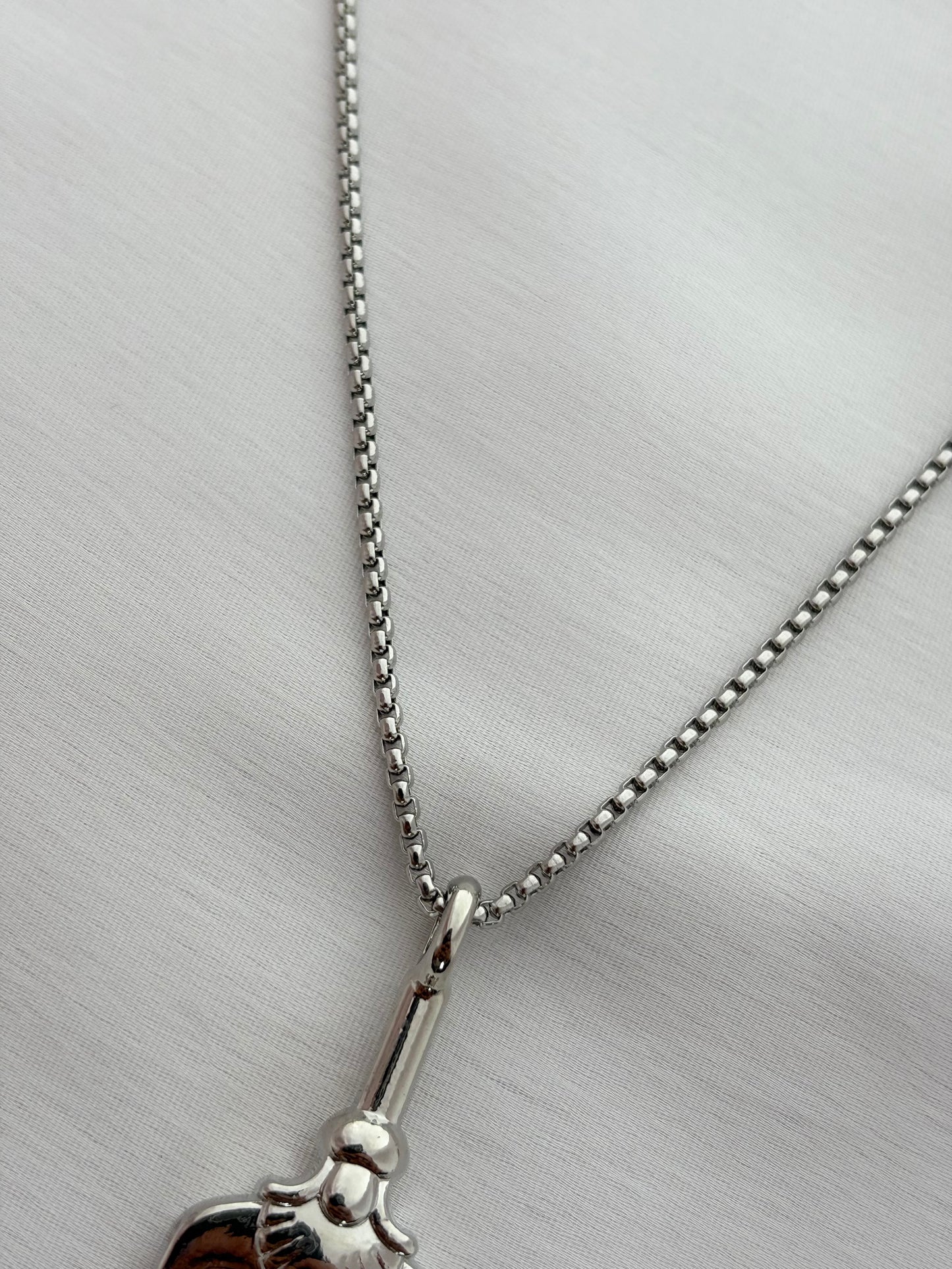 Silver Unisex Trident Pendant Necklace