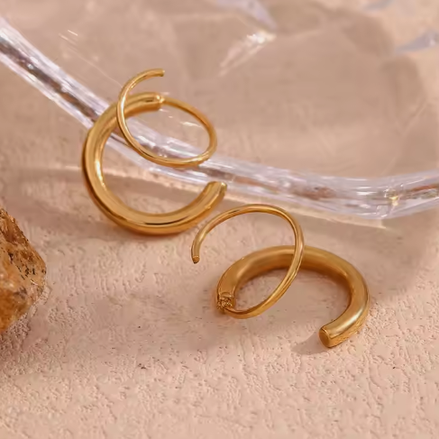 Double Piercing Hoops - 18K gold plated