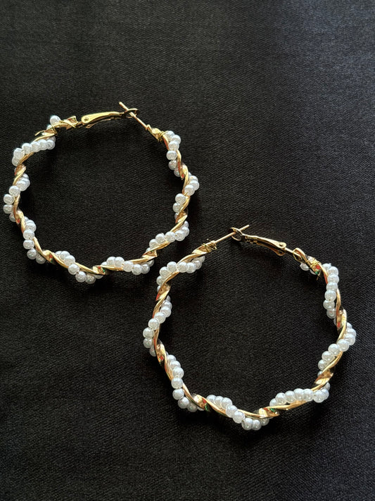 Twisted Pearl Hoops