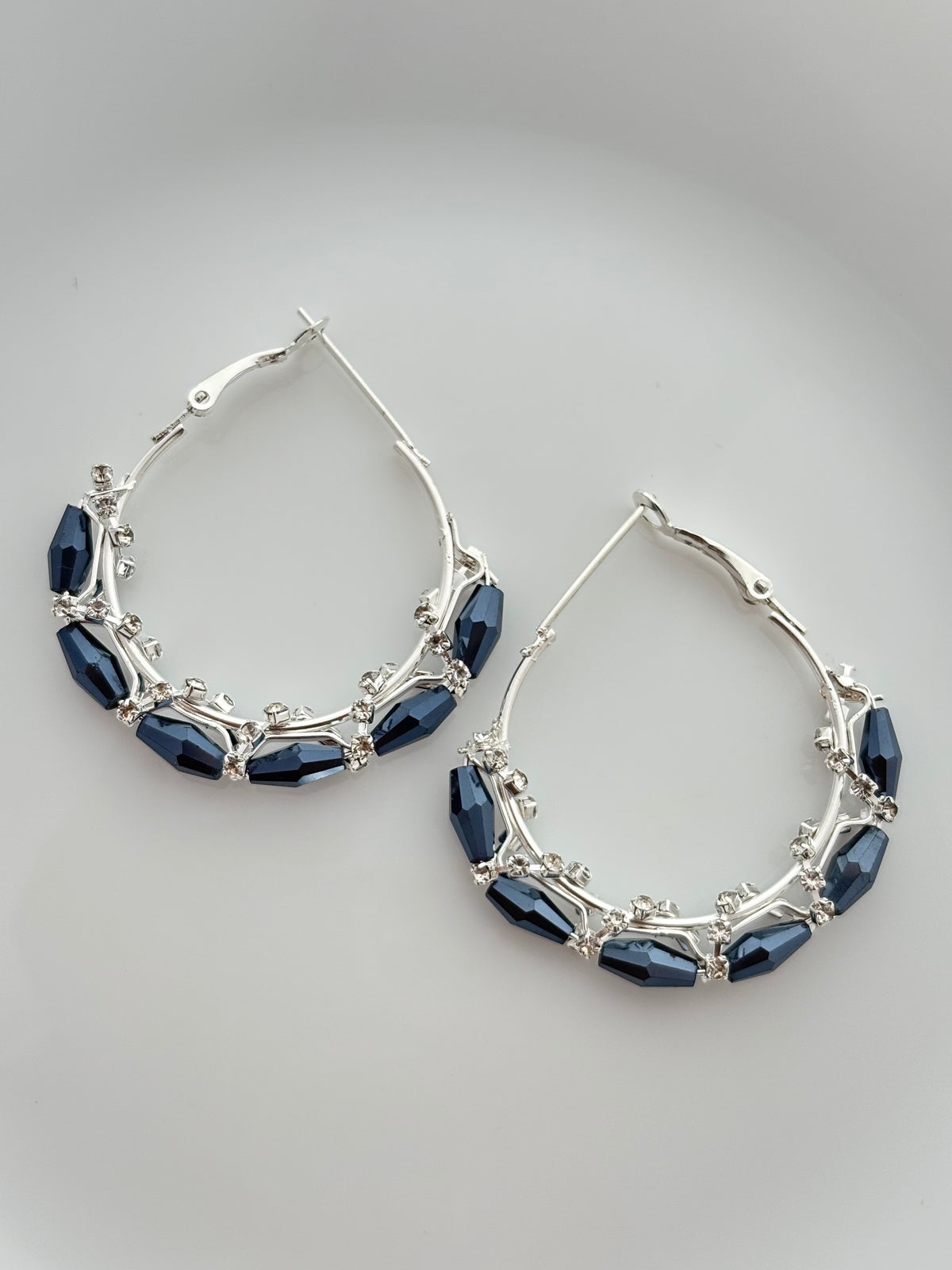 Silver Blue Crystal Hoop Earrings