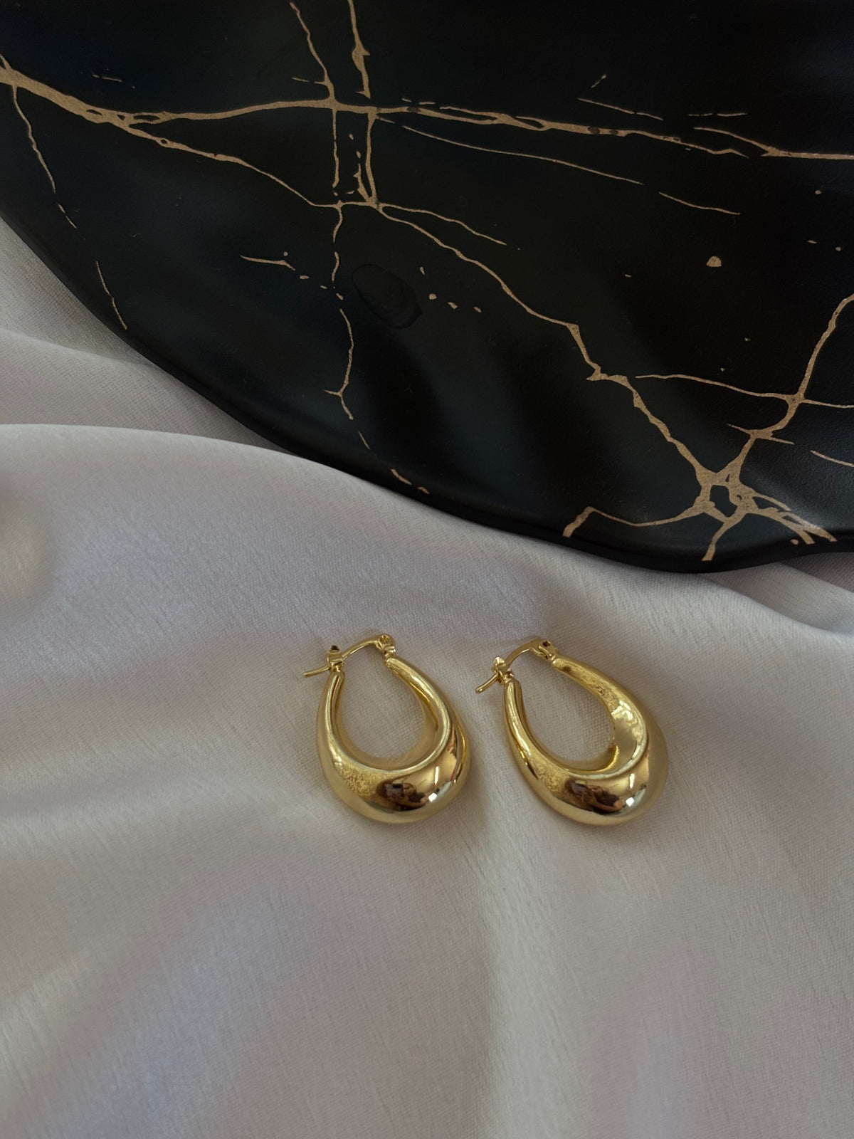 Chunky Gold Teardrop Hoop Earrings