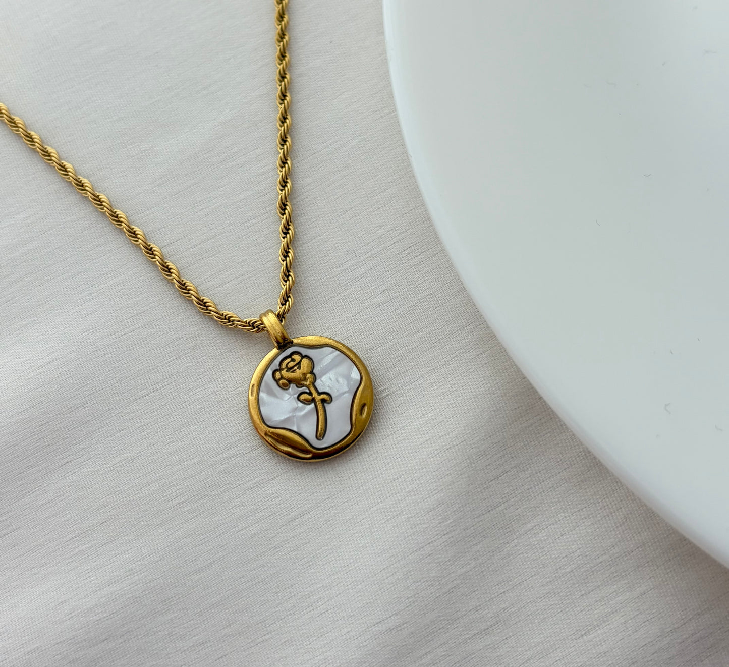 Vintage Rose Coin Pendant Necklace
