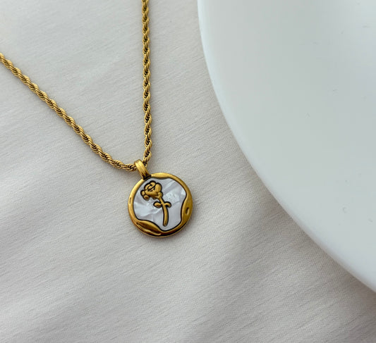Vintage Rose Coin Pendant Necklace