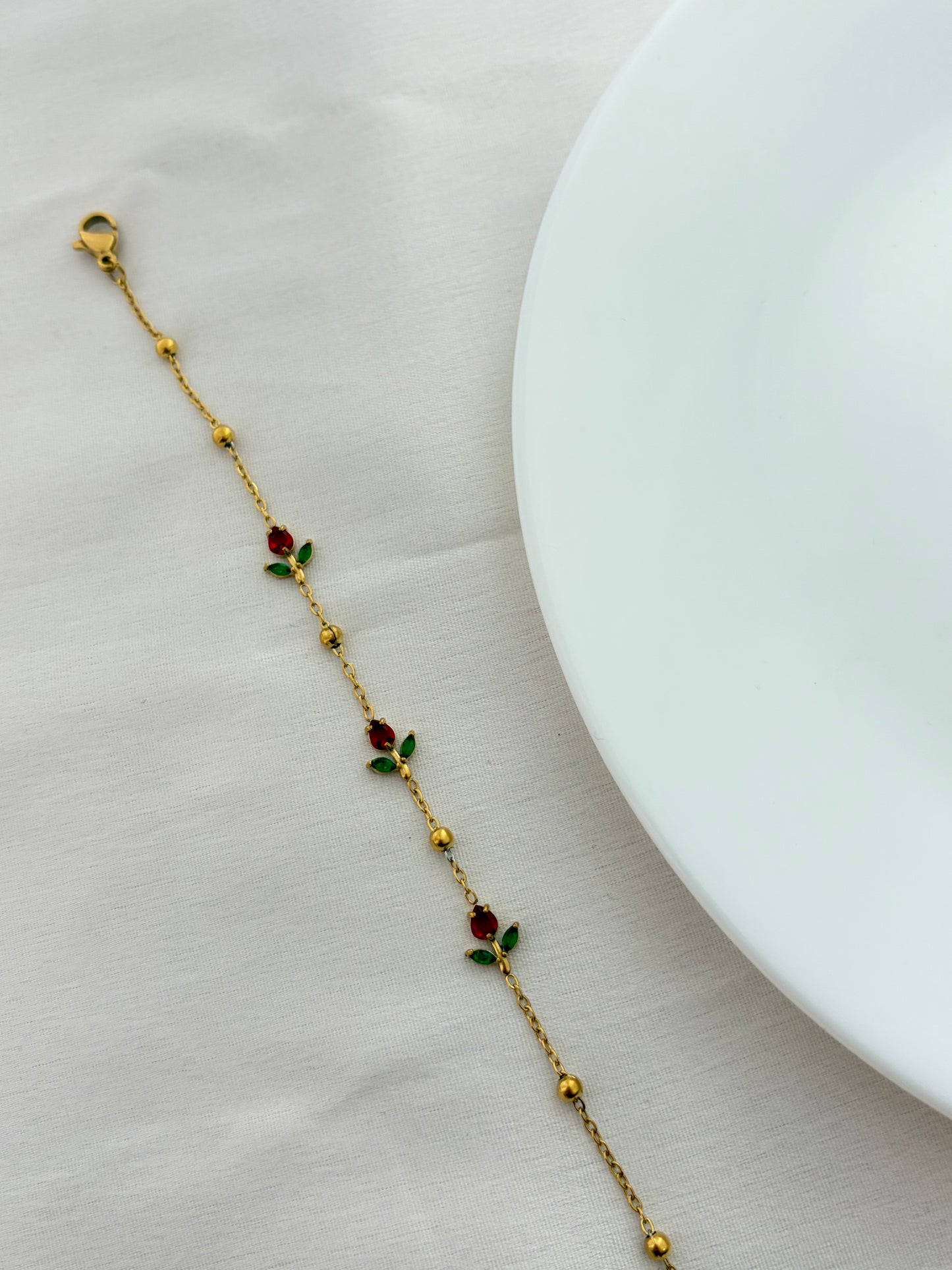 Gold Tulip Charm Bracelet - Red
