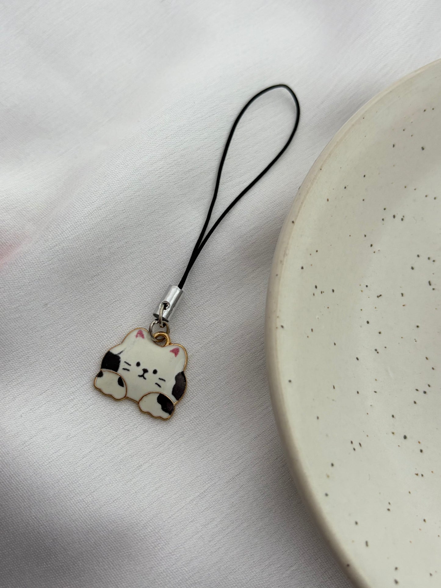 Spotted Tuxedo Cow Cat Phone Charm