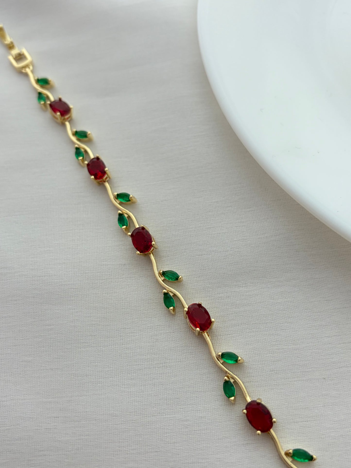 Red and Green Crystal Floral Bracelet