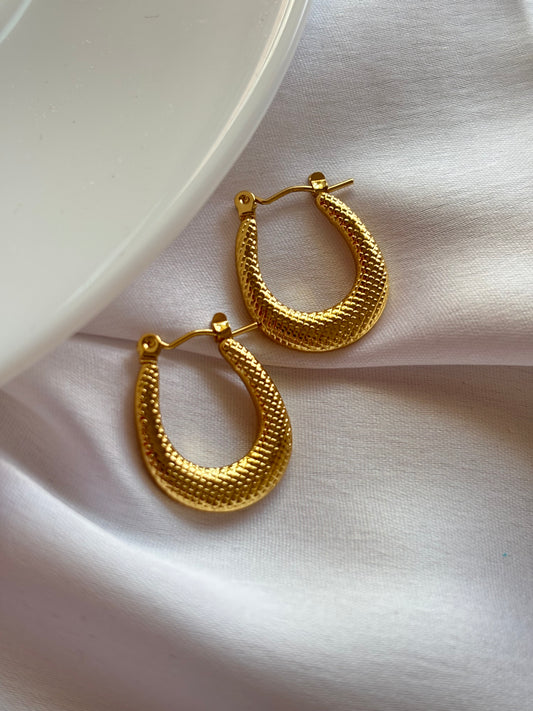 Textured Gold Stainless Steel Hoop Earrings