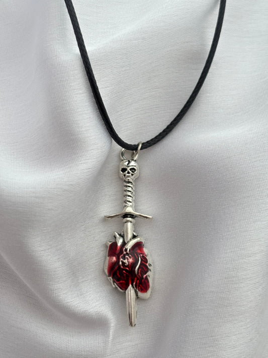 Skull Dagger Through Heart Pendant Cord