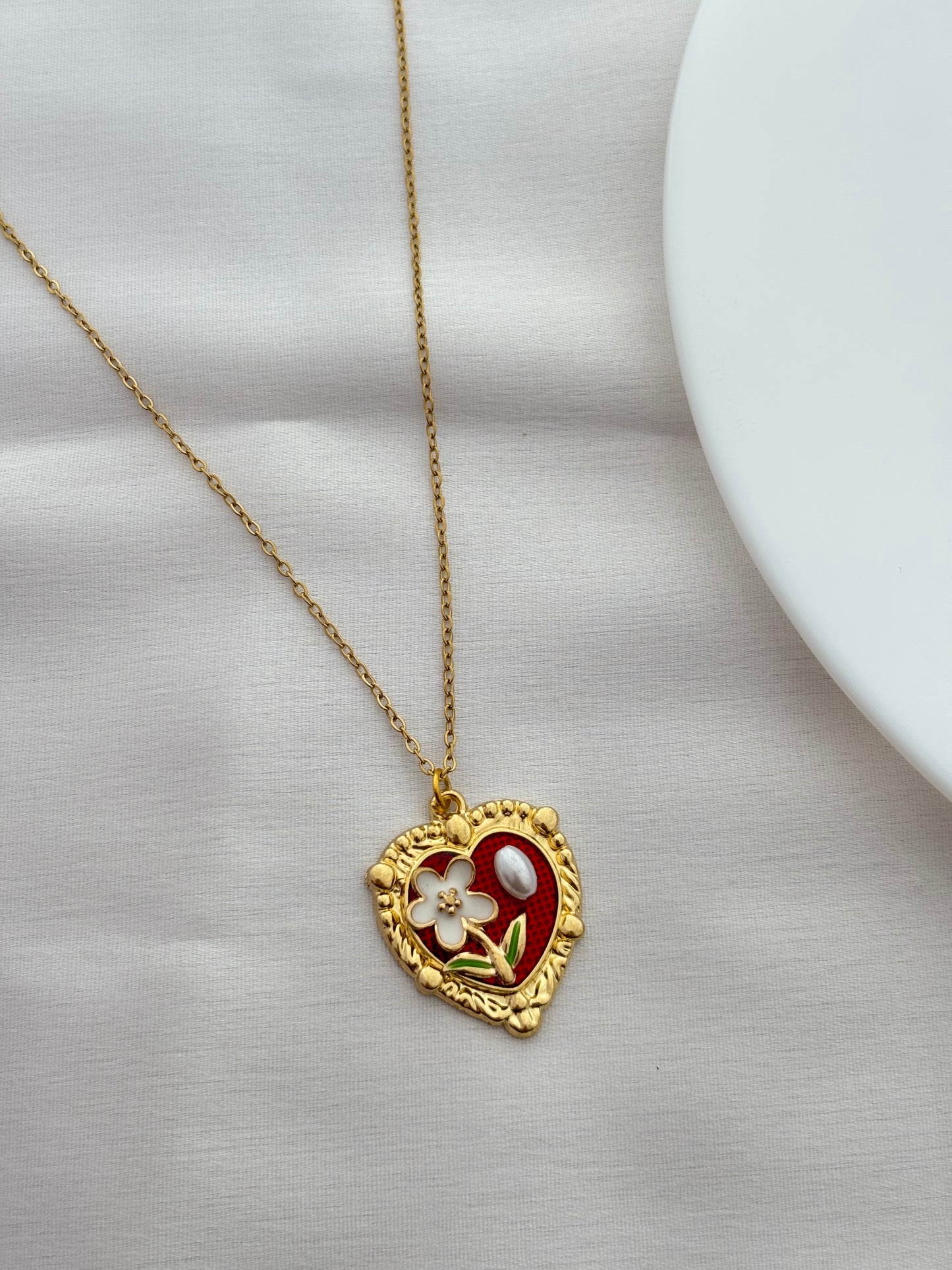 Floral Heart Anti Tarnish Pendant Necklace 💗