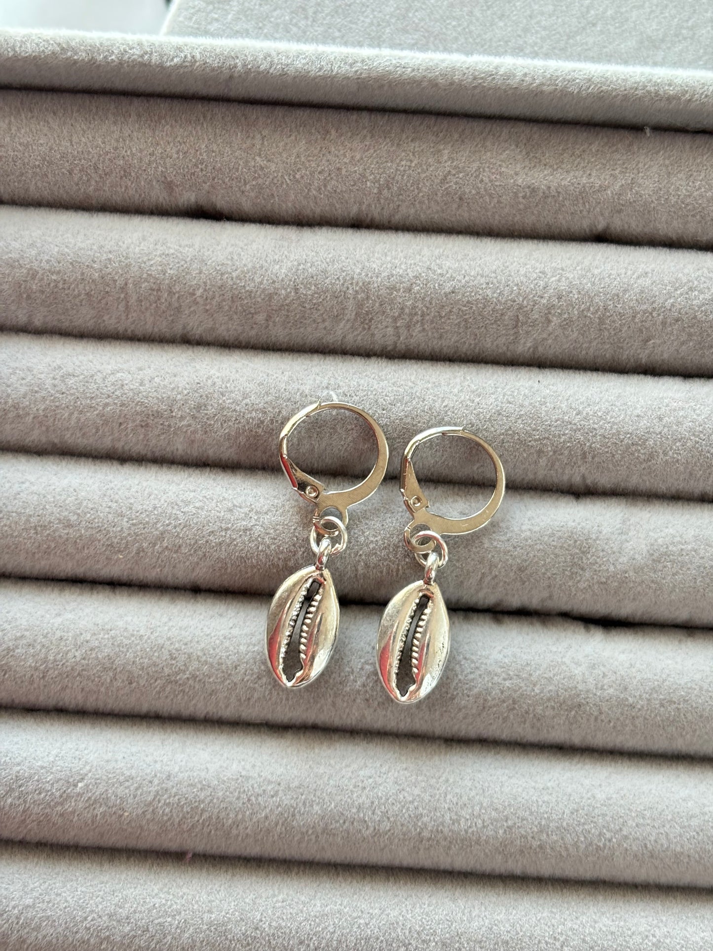 Silver Cowrie Shell Hoop Earrings
