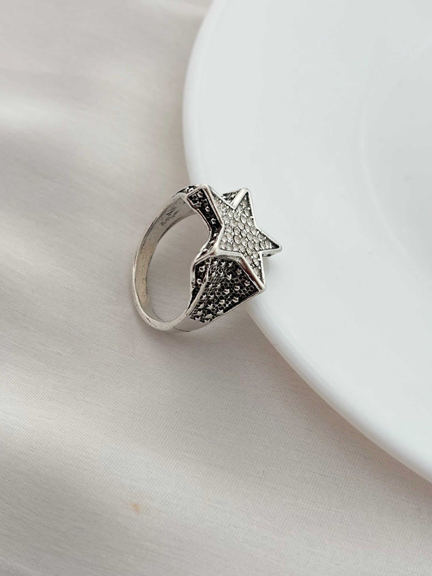 Silver Crystal Star Statement Ring